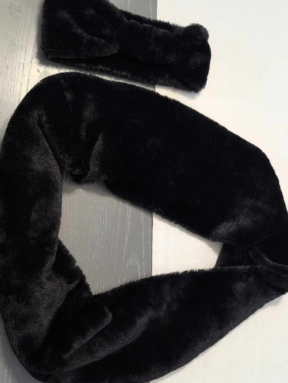 Calvin Klein Black Faux Fur Infinity Scarf with Matching Headband